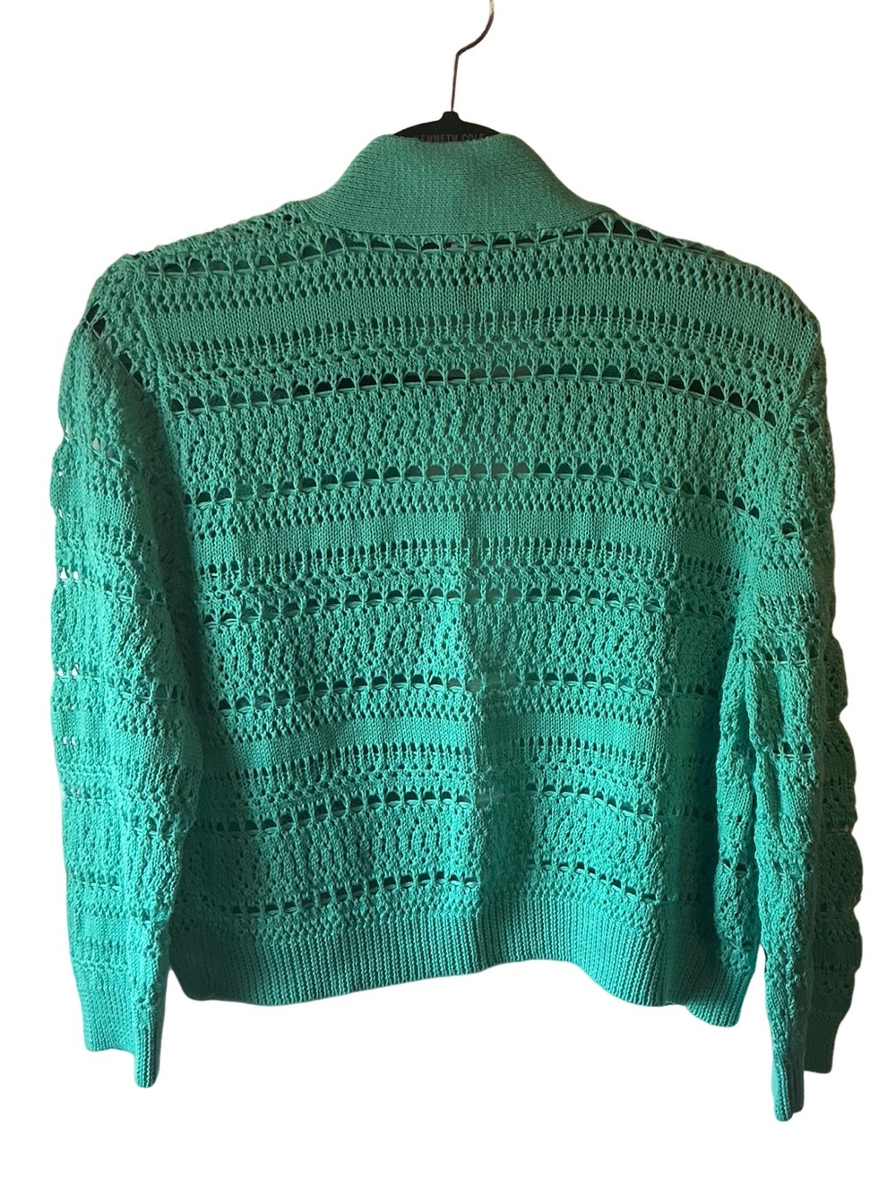 89th & Madison Teal Open-Front Crochet Cropped Cardigan - Picture 3 of 6